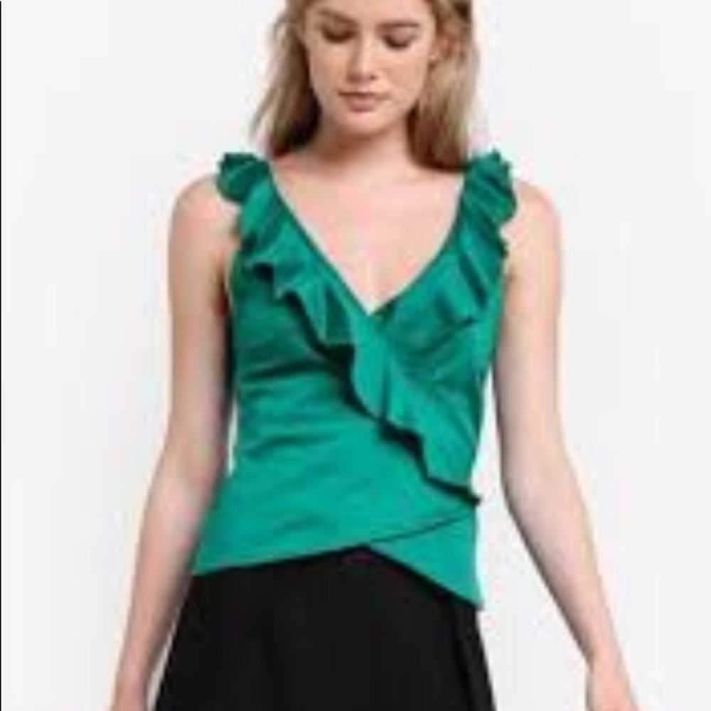 MNG mango emerald green ruffle wrap tank top!